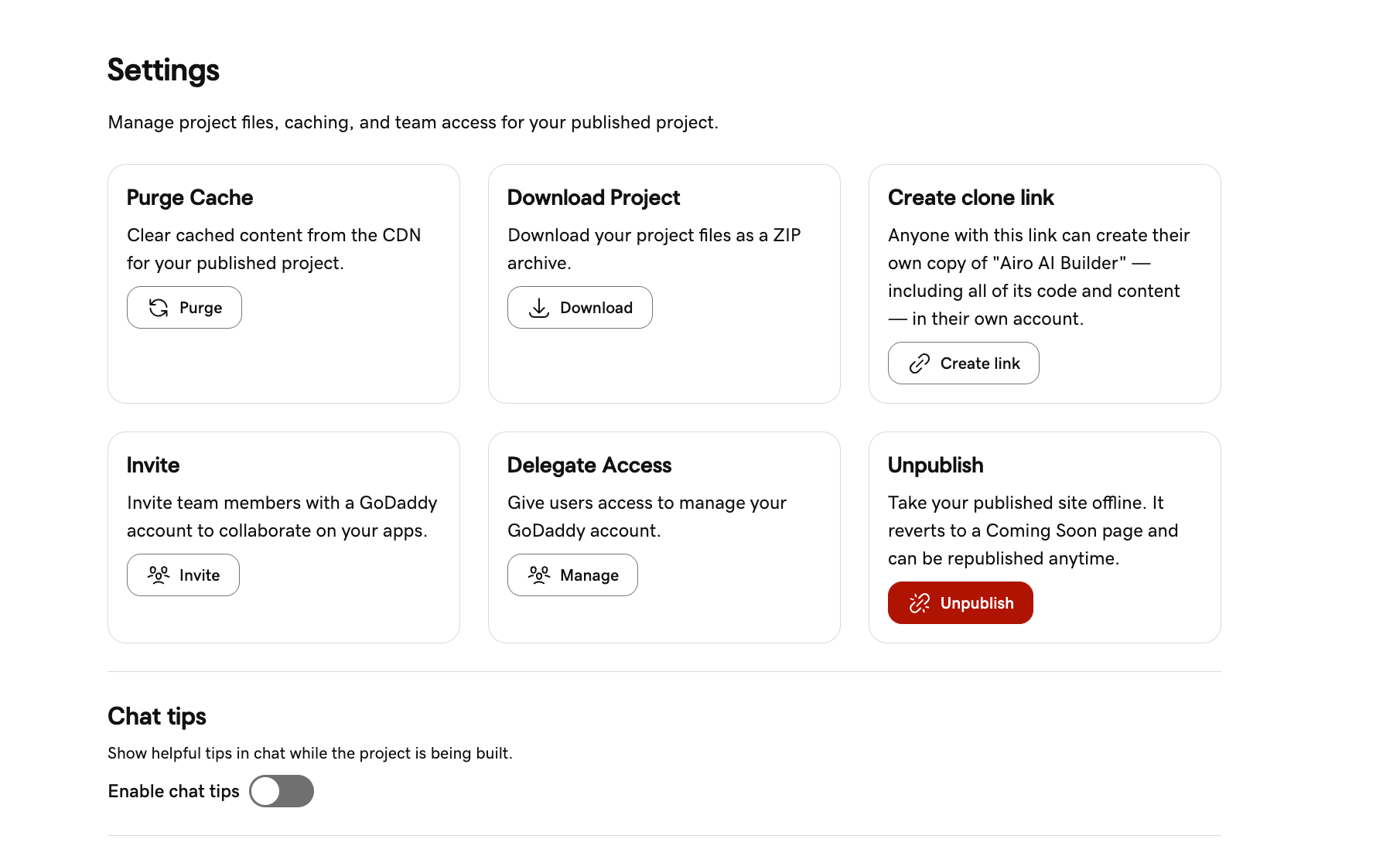 Project settings showing clone links, invitations, and team access controls