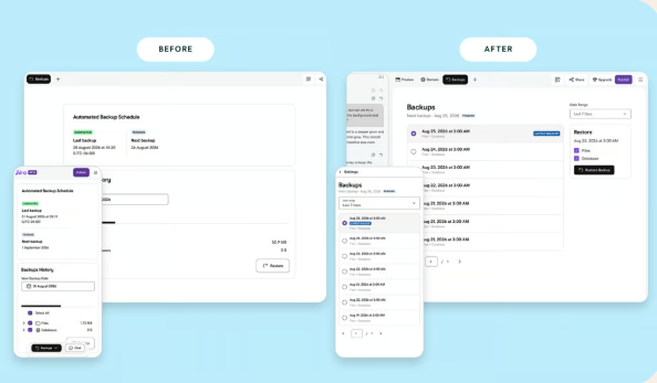 Backup history before and after: cleaner version list with easier restore