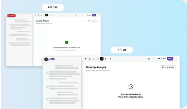 Security analysis before and after: clean all-clear state replaces ambiguous fix messaging
