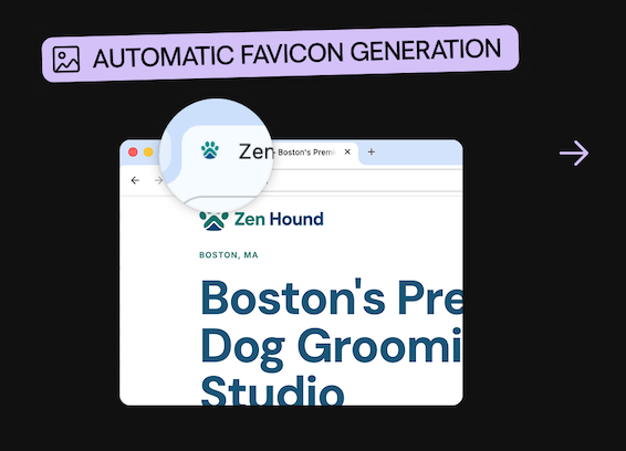 Automatic favicon generation shown in a browser tab for a dog grooming website